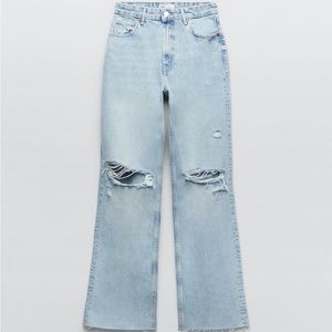 Zara TRF RIPPED WIDE LEG JEANS